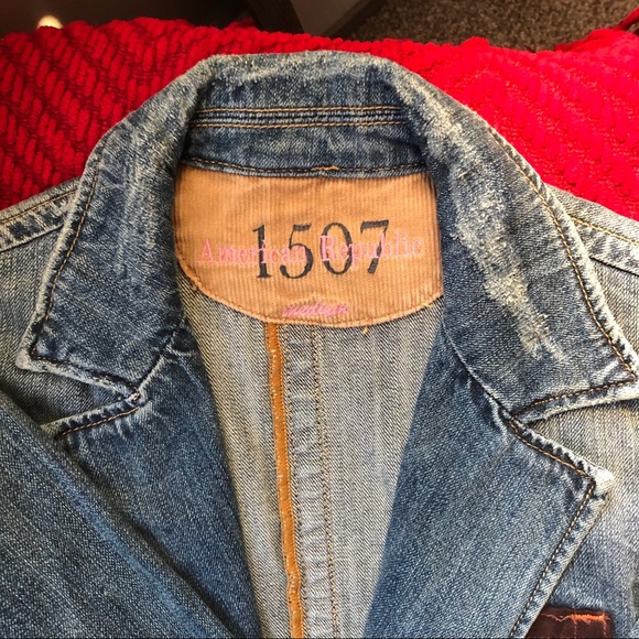 Vintage Distressed Denim Jacket with Elbow Patches - Picture 3 of 6
